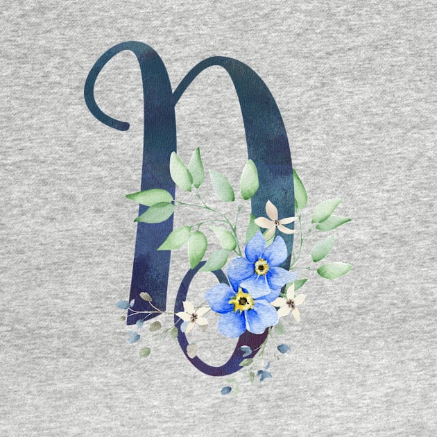 Floral Monogram D Wild Blue Flowers by floralmonogram